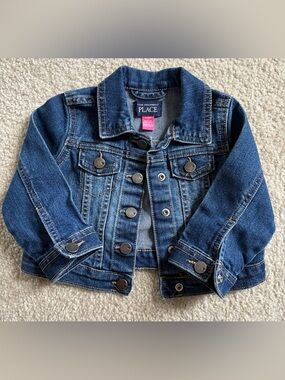 The Children's Place Dark Blue Denim Jean Jacket 12-18 M Baby Girl